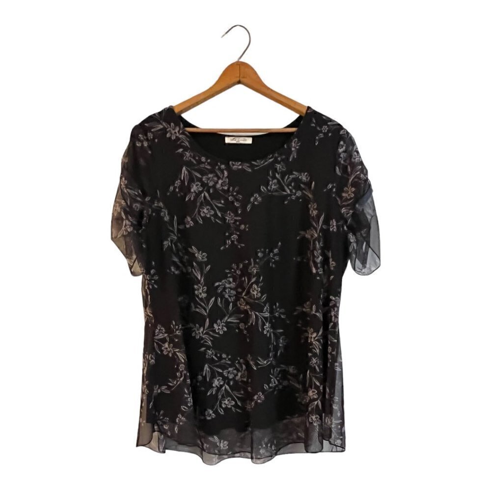 Sese Code Plus Size 2XL Blouse Top Floral Mesh Overlay